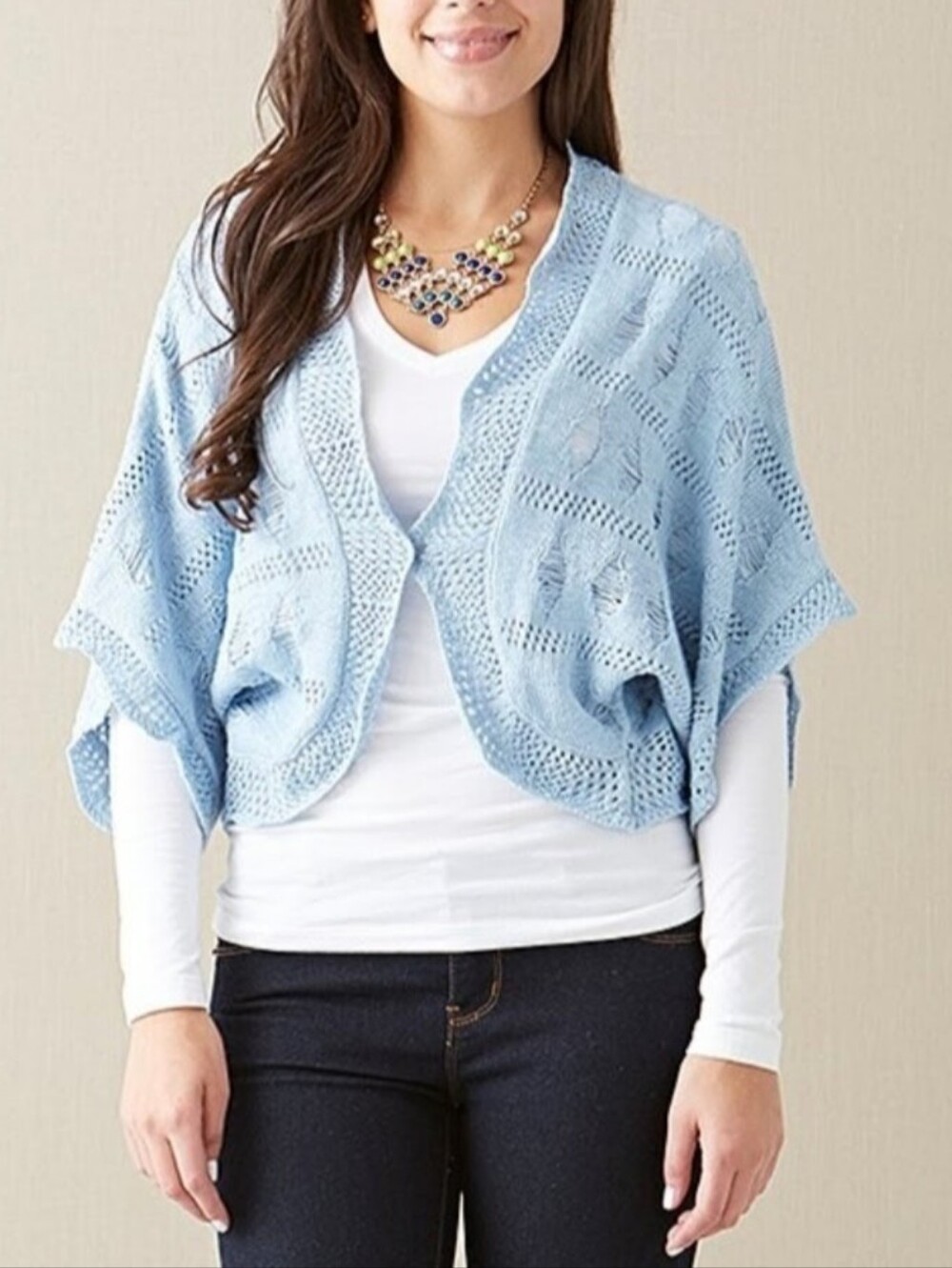 Matilda Jane light blue open knit shrug sweater